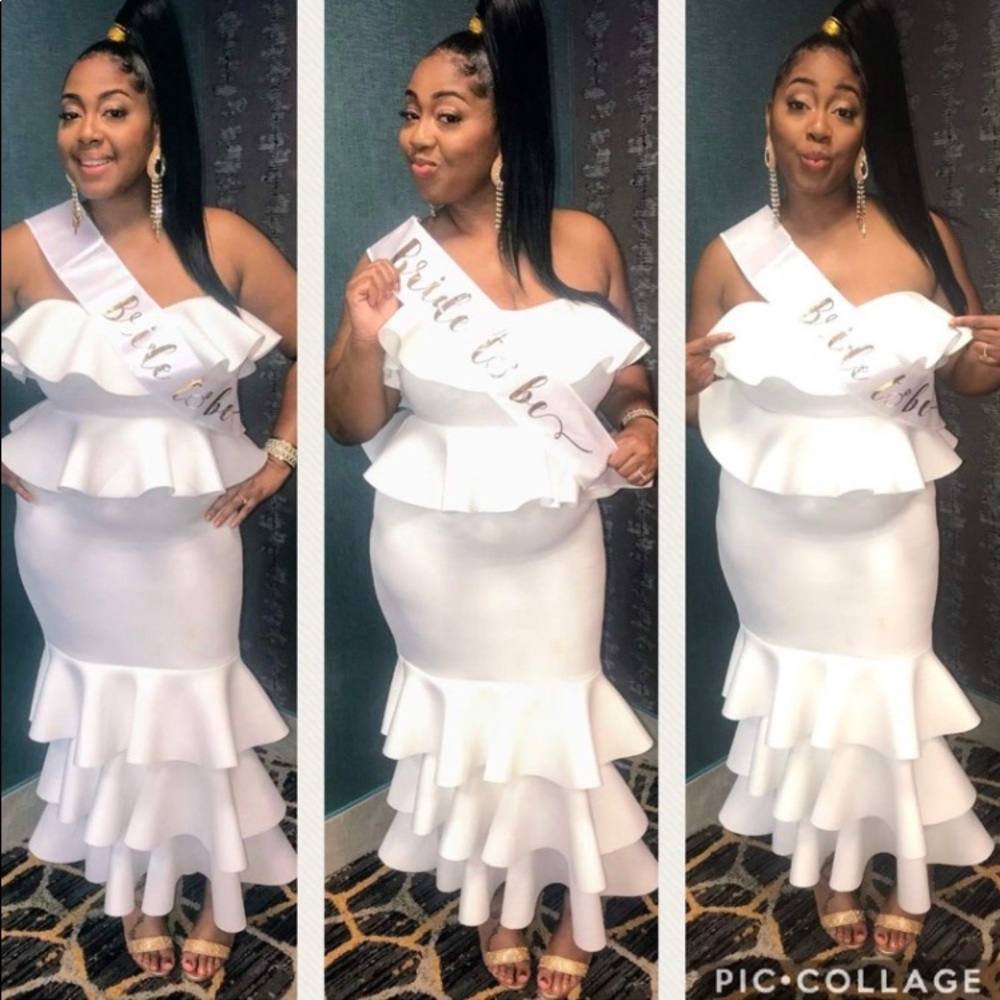 Ivory satin ruffled dress